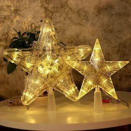 Christmas Decorations 15CM LED Transparent Fivepointed Star Merry Tree Toppers Cristmas for Home Xmas Ornaments Navidad 231117