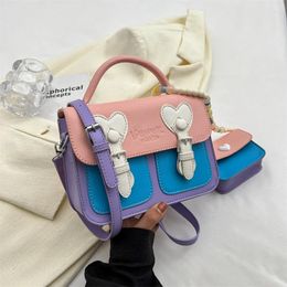 Evening Bags Korean Style 2 Set Messenger Bag For Women 2023 Fashion Handbag High Quality Contrast Colour PU Leather Crossbody School