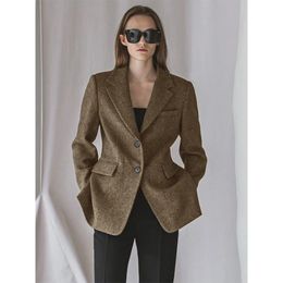 Women's Suits Blazers 2 Button in Ladies Outerwears Herringbone Tweed Fashion Female Flap Pocket Fall Fashion Women's Clothing Winter Coat 231117