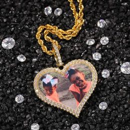 Pendant Necklaces Fashion Custom Made Po Heart With Rope Chain Bling Iced Out Cubic Zircon HipHop Jewelry Couples Memory Gift