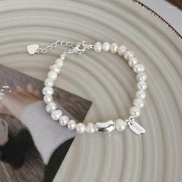 Charm Bracelets Minar Classic Genuine Freshwater Pearl Beaded Bracelet Silver Colour Metal Bean Strand For Women Casual Jewellery
