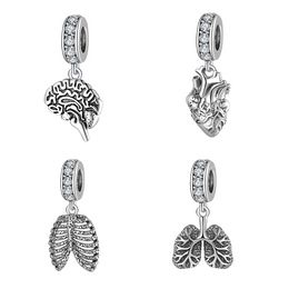 925 Sterling Silver Nurse Hat Heart Brain Lungs Ribs Pendants Beads Fit Charm Silver 925 Original Bracelet Fine Jewellery Making Fine JewelryCharms