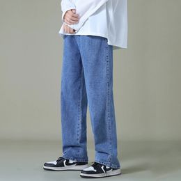 Men's Jeans Streetwear Men's Blue Wide Leg Jeans Autumn Korean Style Fashion Straight Baggy Denim Pants Student Teen Trousers 231117