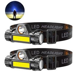 Headlamps for camping outdoor fishing LED rechargeable headlights Cob 18650 waterproof 231117