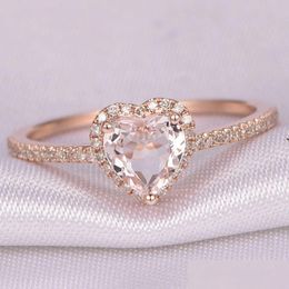 Band Rings Fashion Crystal Heart Shaped Wedding Rings For Women Rose Gold Ladies Engagement Ring Jewellery Party Gifts Accesso Dhgarden Otdsb