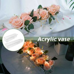 Vases Clear Acrylic Flower Vase Centrepiece Rectangular Long Decorative Floral Vases for Wedding Party Decor Hydroponic Bud Vase Y23