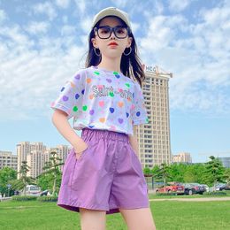 Clothing Sets Summer Suit for Girls Baby Short Sleeve Tshirt Loose Shorts Twopiece Set Children Cute Clothing 4 6 8 10 12 230417