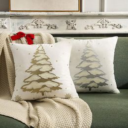 Pillow Embroidered Bronzing 3D Christmas Tree Pillowcases Festival Silver Cases 45x45cm White Cover Sofa Home Decorative