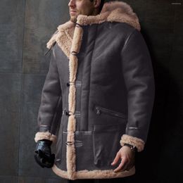 Men's Jackets Cot For Fat People Men Hooded Winter Button Coat Lapel Collar Long Sleeve Fleece Lined Mens Jacket Wool Car