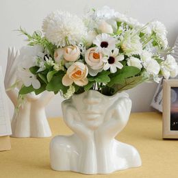 Vases Human Body Shape Vase Ceramic Vase Pottery Flower Pot Tall Vases Figurine Flower Holder Desktop Ornaments Human Body Flower Vase Y23