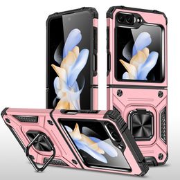 Rugged Armor Shockproof Cell Phone Cases For Samsung Galaxy Z Flip 3 Fold 4 5 Magnetic Car Mount Kickstand Phone Case Shell With Ring Holder