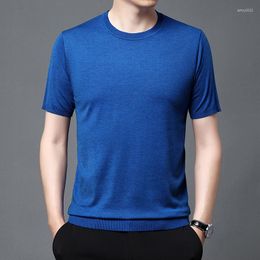 Men's Sweaters Mens Wool Knit Tee Shirts Spring Short Sleeve Thin Knitwear Male Round Neck Kntting Tops Pullovers Sweater