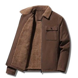 Men's Jackets Autumn Winter Men Suede Warm Fleece Thick Casual Turn Down Collar Windbreaker Zipper Cargo Jacket Coats Male Solid Parka 231118