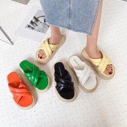 Slippers 2023 Leather Flat Roman Shoes Women Summer All-Match Cross Strap Sandals Female Ins Style Women's