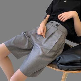 Women's Shorts Lucyever Korean Office Suits Shorts for Women Fashion Double-bottons High Waist Knee-length Pants Woman Summer Casual Short 230417