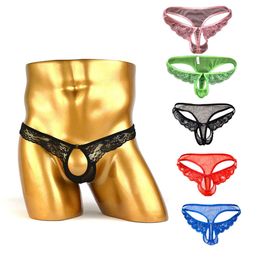 Mens Hole Underwear Open Crotch Sexy G String Erotic Lace T Back Thong Male Underpants Gay