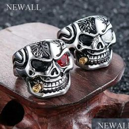 Wedding Rings Steel Skl Red White Crystal Eyes Men Punk Ring Jewellery Quality Fashion Finger Jewelry2567 Drop Delivery Dhnmk