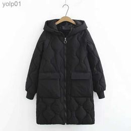 Women's Down Parkas Plus Size Winter Padded Jacket For Women's Long Sle Mid-Length Vertical Wave Pattern Thick Cotton Interlayer Large Size CoatL231118