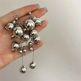 Stud XIALUOKE Long Tassels Round Metal Ball Pendant Earrings For Women European American Style Dangle Party Jewellery 231117