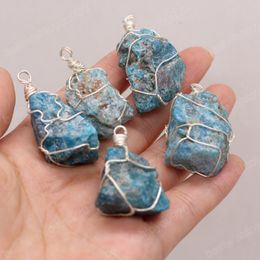 Natural Stone Crystal Bud Irregular Blue Silver Wire Pendant Craft Jewellery MakingDIY Charm Necklace Earring Accessories Gift
