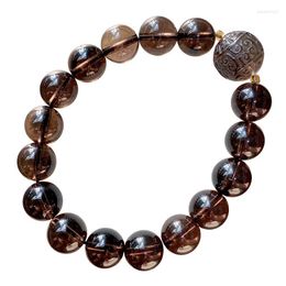 Strand Natural Tea Crystal Bracelet Round Beads With Buddha Pattern Bracelets For Women Men Lovers Hand Row Fashion Jewellery