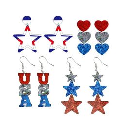 Patriotic Dangle Earrings Glitter Red White Blue USA Star Heart American Flag Earring Independence Day Fourth of July Earring Studs