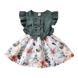 Christening Dresses Citgeett Summer 1-5Years Baby Girls Dress Bowknot Flowers Print Ruffles Sleeve Knee Patchwork Length A-Line Drop D Dhkud