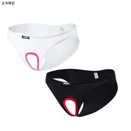 Hole Pouch Open Mens Erotic Briefs Exposed Gay Sexy Underwear Sissy Ice Silk Panties M XXL