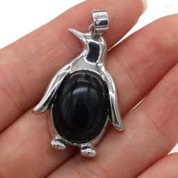 Pendant Necklaces 3D Penguin Natural Stone Amethyst Agate Metal Alloy Jewellery Making DIY Necklace Accessories Gift 24x34mm