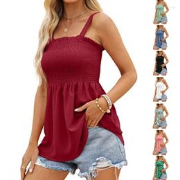 Camisoles & Tanks Womens Frill Smocked Tops Girls Sleeveless Babydoll Tunic All-matching Pleated For Summer