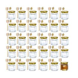 Storage Bottles Jars 20 Pack Hexagon Mini Glass Honey with Wooden Dipper Gold Lids Bee Pendants Jutes 20 Pack Perfect for Baby Showers 230418