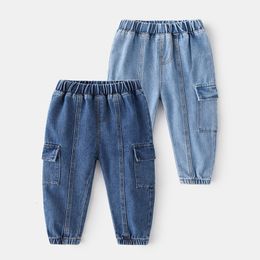 Jeans Kids Fashion Solid Jeans Long Trousers Pants Boys Classic Denim Pants with Pockets Baby Jeans Spring Autumn Clothing 230418