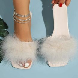 Slippers 2023 Fashion Fur Design Women's Slide Summer New Outdoor Open Toe Solid Colour Sandals Enlarged Size Casual Flat Slide Women's Shoes 231118