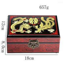 Jewellery Pouches Handmade Lacquerware Solid Wood Double Happiness Dragon Phoenix Box Auspicious Cloud Chinese Wedding Vanity Display