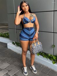 Women's Tracksuits Sexy Women Summer Outfits Clothing Shorts 2 Two Pieces Sets 2023 Sleeveless Halter Crop Top Blue Matching Suits