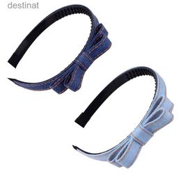 Headbands Jean Bowknot Hairbands Handmade Blue Denim Leisure Headbands Girls Women Barrette Hair AccessoriesL231118