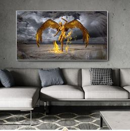 Canvas Painting Wall Posters and Prints Modern Golden angel Wall Art Pictures For Living Room Decoration Dining Restaurant el H9992967