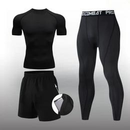 Men's Tracksuits Men Compression Workout Set 3 PCS Clothes Outfit Fitness Apparel Gym Outdoor Running for 231118