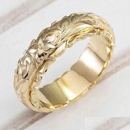 Band Rings Huitan Elegant Craved Flower Pattern Women Band Ring 3 Metal Colours Available Fine Wedding Bridal Rings Classic T Dhgarden Otecd