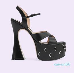 Sandals for womens Fashion Buckle slippers Designer Metal nail full of drill Embellishment Platform cool shoes high heeled Open toe ladies Sandal