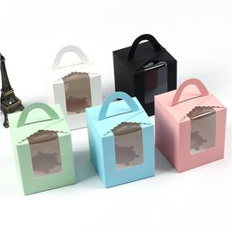 Gift Wrap Portable Cake Box Transparent Window Solid Color Folding Packaging Boxes Kraft Paper Pastry Baking Supplies Drop D Dhgarden Dhbie