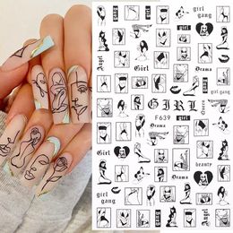 1PC Sexy Lady Shaped 3D Nail Stickers Character Face Image Leaves Flower Decals Slider Black White DIY Nail Art Decorarion Nail ArtStickers Decals Nail Art Tools