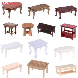 Kitchens Play Food Wood Simulation Teatable Coffee Table Living Room Toy Doll House Accessories 1 12 Mini Dollhouse Furniture Miniature Kids 230417