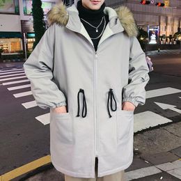 Men's Down Winter Coat Fashion Parka Men Thick Warm Casual Fur Collar Hooded Man Wild Loose Long Cotton Jacket Male Clothes