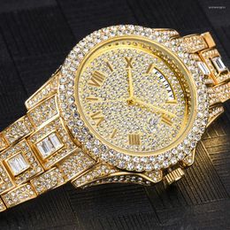 Wristwatches Luxury Gold Watch For Men Iced Out Hip Hop Full Bling Diamonds Mens Watches Waterproof Fashion Quartz Wristwatch Man