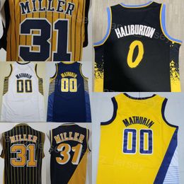 City Basketball Vintage Reggie Miller Jerseys 31 Man Earned Tyrese Haliburton 0 Bennedict Mathurin 00 Stitched Statement Black Navy Blue White Yellow Top Quality