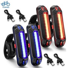 Bike Lights Bicycle tail light waterproof USB charging LED safety warning flash accessory Night riding bicycle 231117