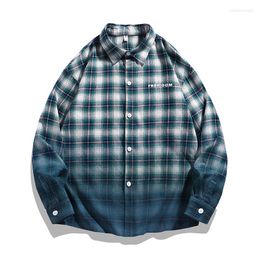 Men's Casual Shirts Spring Plaid Button Men And Women Vintage Blouse Fashion Korean Street Long Sleeved Clothing Tops Male Female Plus Size