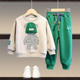 Clothing Sets Baby Boys And Girls Clothing Set Spring Autumn Children Hooded Outerwear Tops Pants 2PCS Outfits Kids Teenage Costume Suit 230418