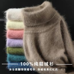 Women's Sweaters FallWinter 100%Pure Mink Cashmere Sweater Women High Lapel Knit Pullover Wild Warm Solid Colour Plus Size Short Base Shirt 231117